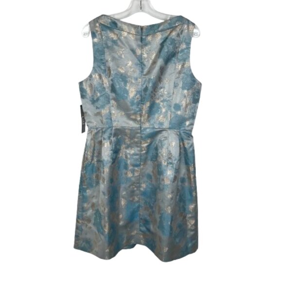 NWT Tahari ASL Womens Size 14 Turquoise Blue Gold Modern Metallic Mini Dress NEW - Picture 3 of 4